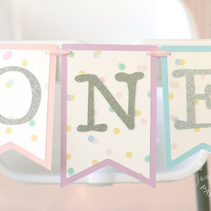 Pastel Rainbow High Chair Birthday Banner | Unicorn First Birthday | Ice Cream Sprinkles Party &#39;ONE&#39; or &#39;TWO&#39;
