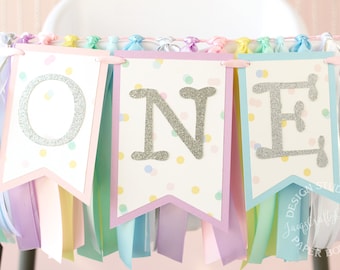 Pastel Rainbow High Chair Banner: Unicorn Ice Cream Party Decor