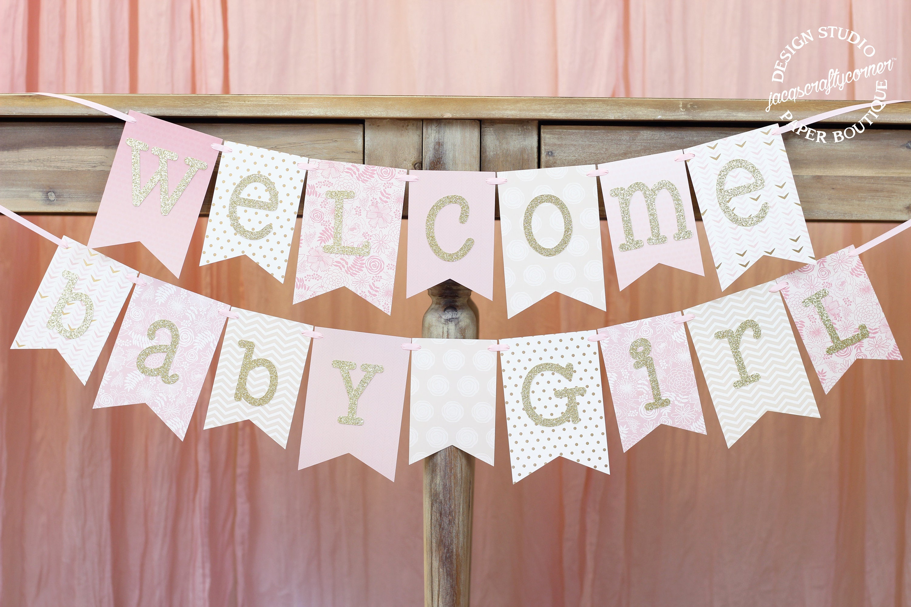 Personalized Baby Shower Banner Pink and Gold Baby Etsy