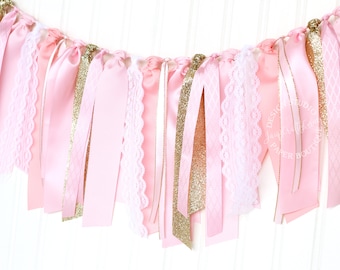 Pink and Gold Ribbon Garland: Boho Baby Shower Decor