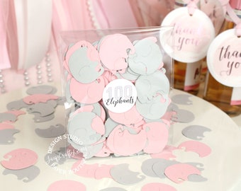 Confettis de table d'éléphant rose 100 euros Décoration rose et grise de douche de chéri