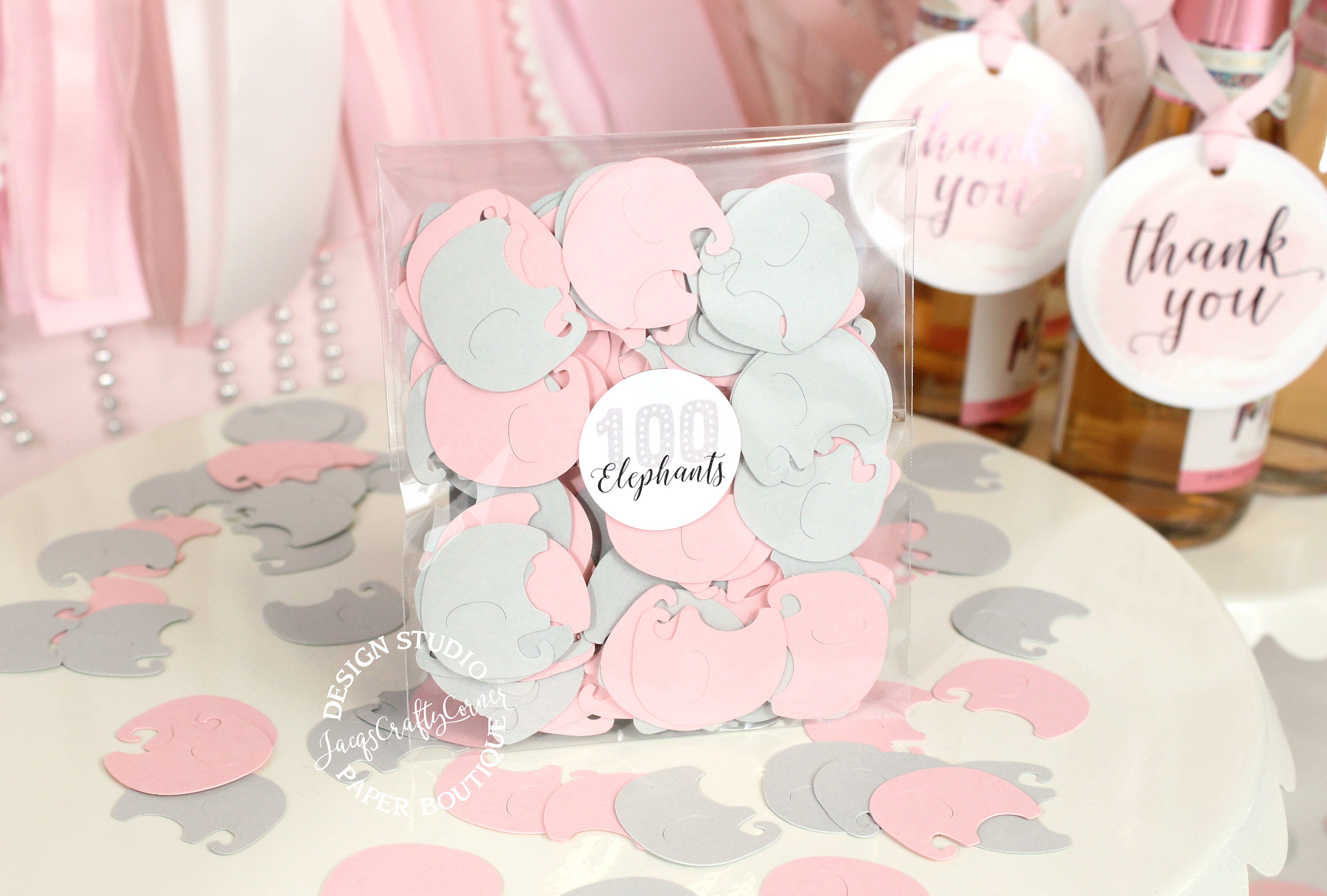 Pink Elephant Table Confetti | 100 | Pink and Gray Baby Shower Decoration