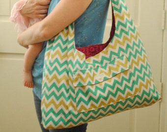 Gold and Teal Chevron Diaper bag