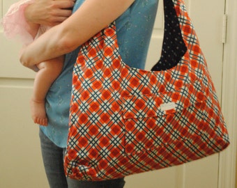 Red and Blue plaid Diaper bag