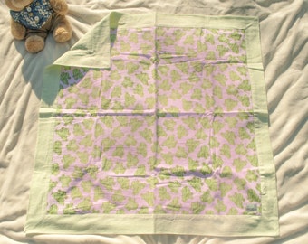 Frogs with pink checkers flannel baby blanket-Large