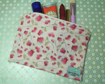 Hearts and roses zipper pouch- Large