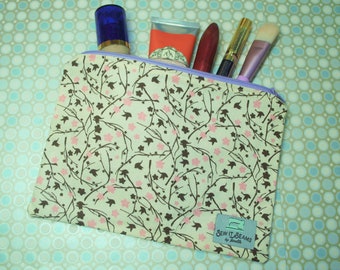 Birds and flowers zipper pouch- Large