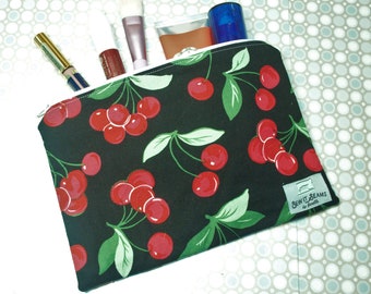 Cherries black zipper pouch- Large