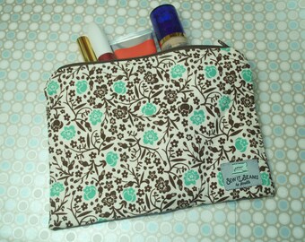 Green and brown flowers zipper pouch- Large