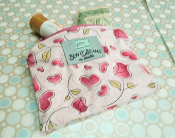 Hearts and roses zipper pouch- Small size