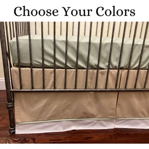 36 Colors Custom Cotton Crib Skirt, Mini Crib Skirt, Tailored Crib Skirt with Band & Accent Stripe, Baby Boy, Baby Girl, Neutral Crib Skirt