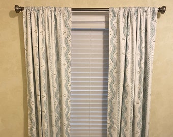 Soft Blue and Green Stripes Curtains, Rod Pocket, Back Tab, Pinch Pleat Style