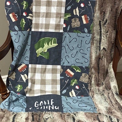 Fishing Crib Blanket Baby Boy Crib Blanket Gone Fishing Etsy