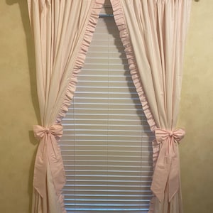 4 Colors Ticking Stripe Curtains with Ruffle Edge, Pink, Blue, Green, Lavender Stripe Curtains