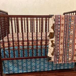 Western Aztec Pony Baby Boy Crib Bedding, Southwestern Baby Bedding, Cowboy Cowhide Nursery