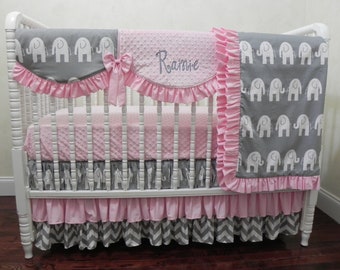 pink elephant crib sheets