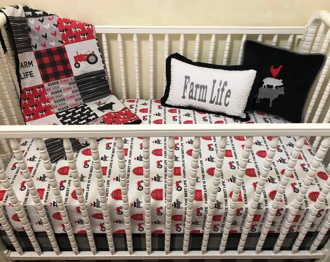 Farm Life Crib Bedding, Boy Farm Crib Bedding, Boy Baby Bedding Set