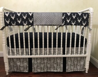navy blue deer crib bedding