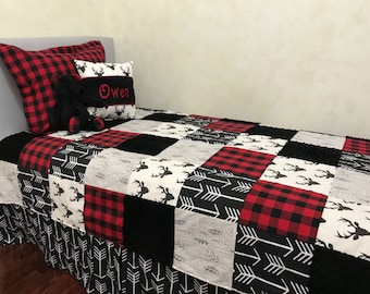kid bedding twin full queen size bedding boy bedding coverlet deer red and black buffalo plaid - Boy Bedding kid bedding twin full queen size bedding boy bedding coverlet deer red and black buffalo plaid - Boy Bedding