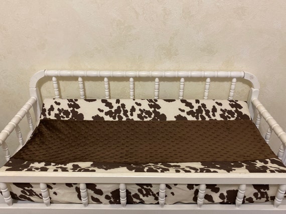Changing Pad Cover- Cowhide With Brown Minky Dot, Pony Hide, Baby