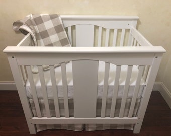 Baby Boy MINI CRIB Bedding, Taupe Buffalo Plaid Mini Crib Baby Bedding, Mini Crib Plaid Skirt