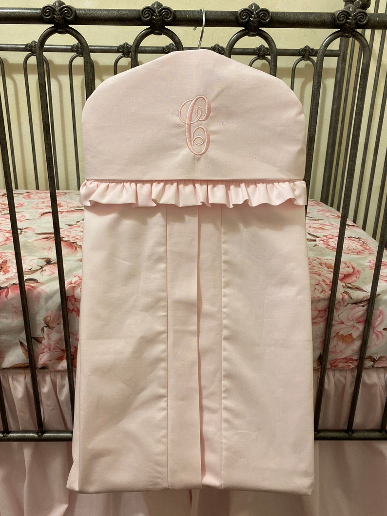 Diaper Stacker Hanger Style Diaper Stacker in Solid Pale Pink, Baby Girl Nursery With Monogram