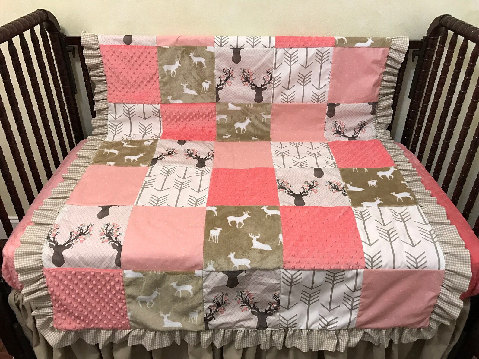Girl Deer Baby Bedding Set Corinna Coral Woodland Nursery Etsy