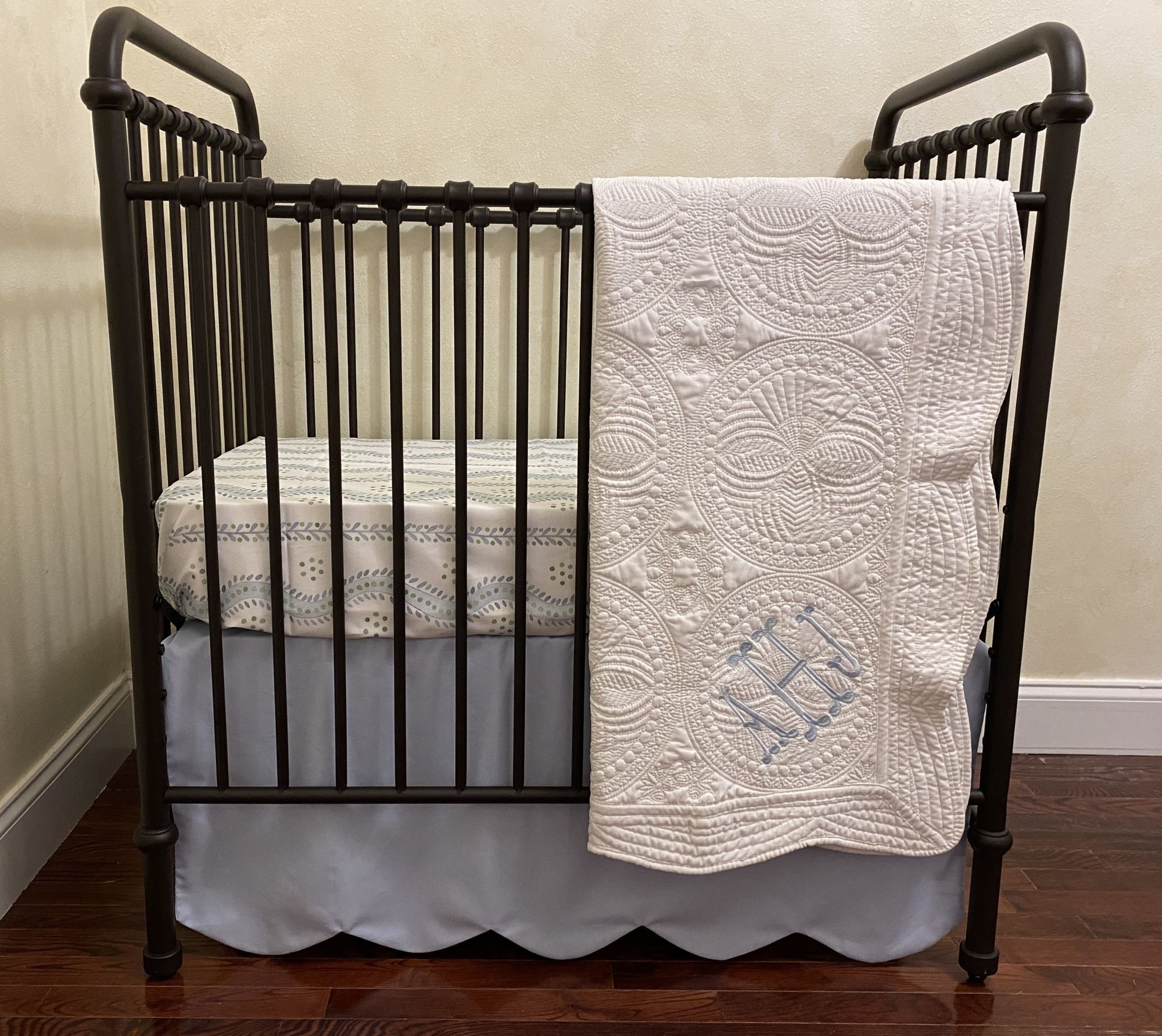 MINI CRIB Bedding - Light Pale Blue With Andrew Stripe Mini Crib Baby