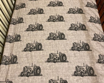 Tractor Print Cotton Fitted Crib Sheet: Farm Nursery Bedding