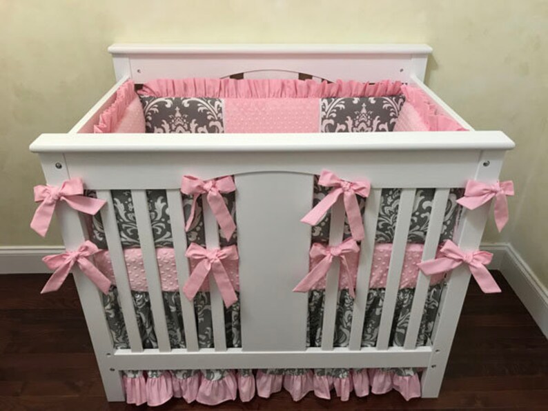 Baby Girl MINI CRIB Bedding Pink and Gray Mini Crib Bedding Etsy