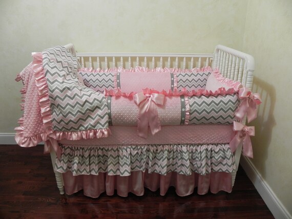 pink and gray chevron crib bedding sets