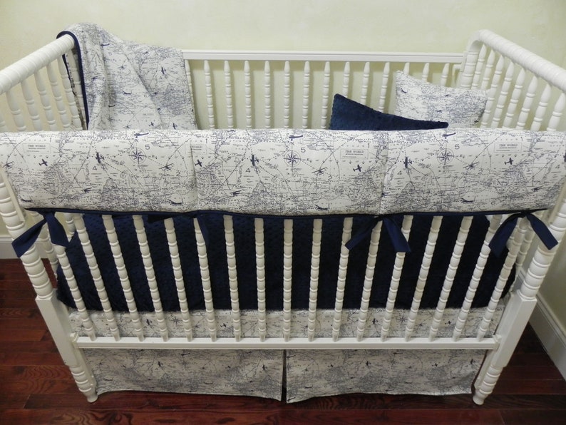 Airplane Crib Bedding Set Hayes Navy and White Baby Boy | Etsy