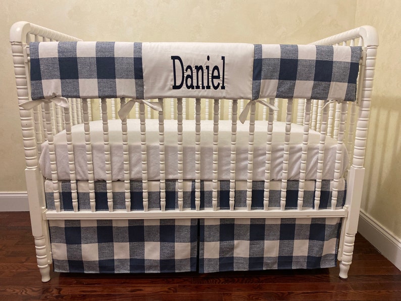 Navy Blue Buffalo Plaid Crib Bedding Set Boy Baby Bedding Etsy