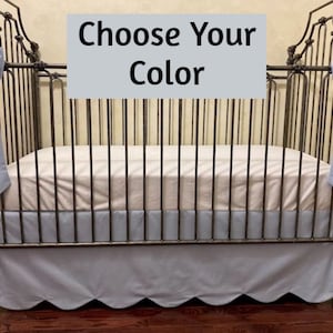 Custom Scallop Edge Cotton Crib Skirt, Baby Boy, Baby Girl, Gender Neutral Crib Skirt, Optional Crib Bows, Choose Your Color