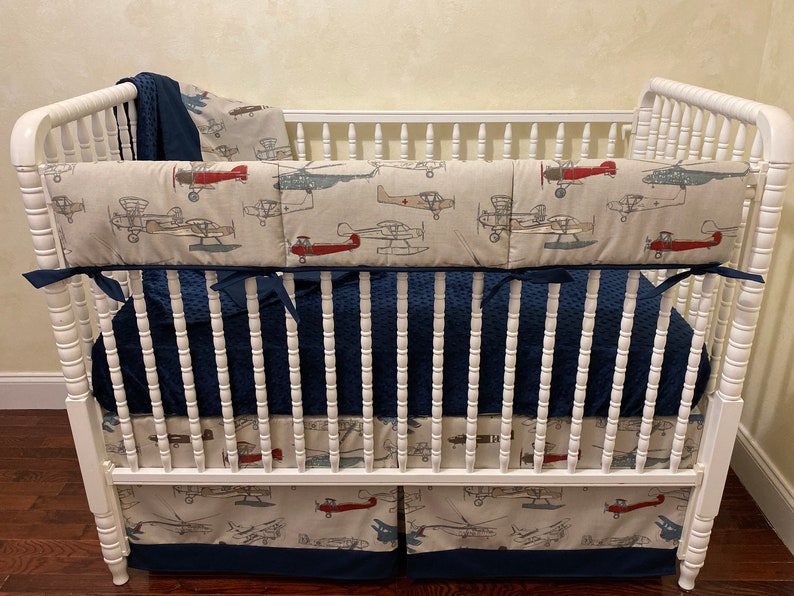 Airplane Crib Bedding Set Baby Boy Airplane Bedding Vintage Etsy