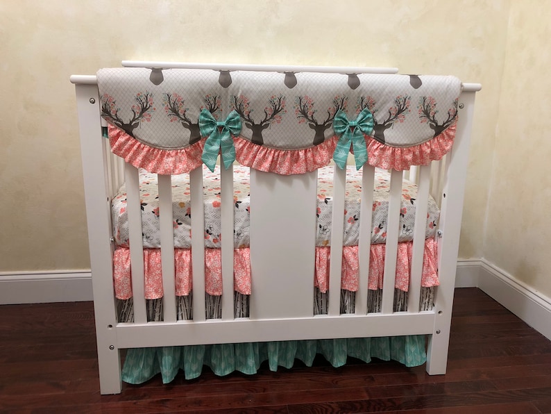 Girl MINI CRIB Bedding Floral Deer Mini Crib Bedding Etsy