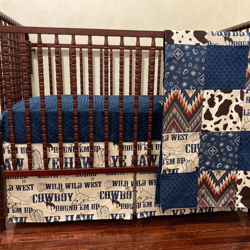Western Crib Bedding Set Cowboy Baby Bedding Navy Blue Etsy