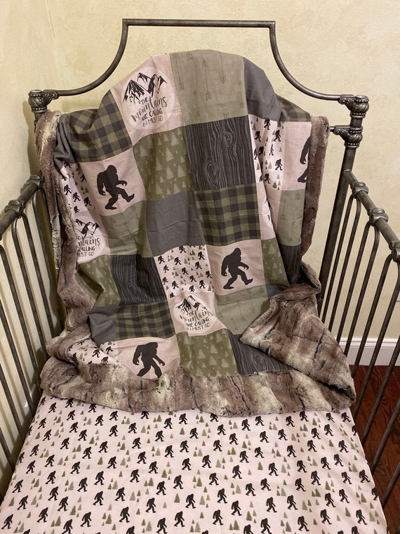 Baby Boy Bigfoot Crib Sheet Baby Blanket Set Woodland Nursery