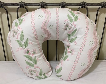 Pink and Green Floral Stripes and Vines Nursing Pillow Cover, Baby Girl Nursing Pillow Cover, Breastfeeding Pillow Cover