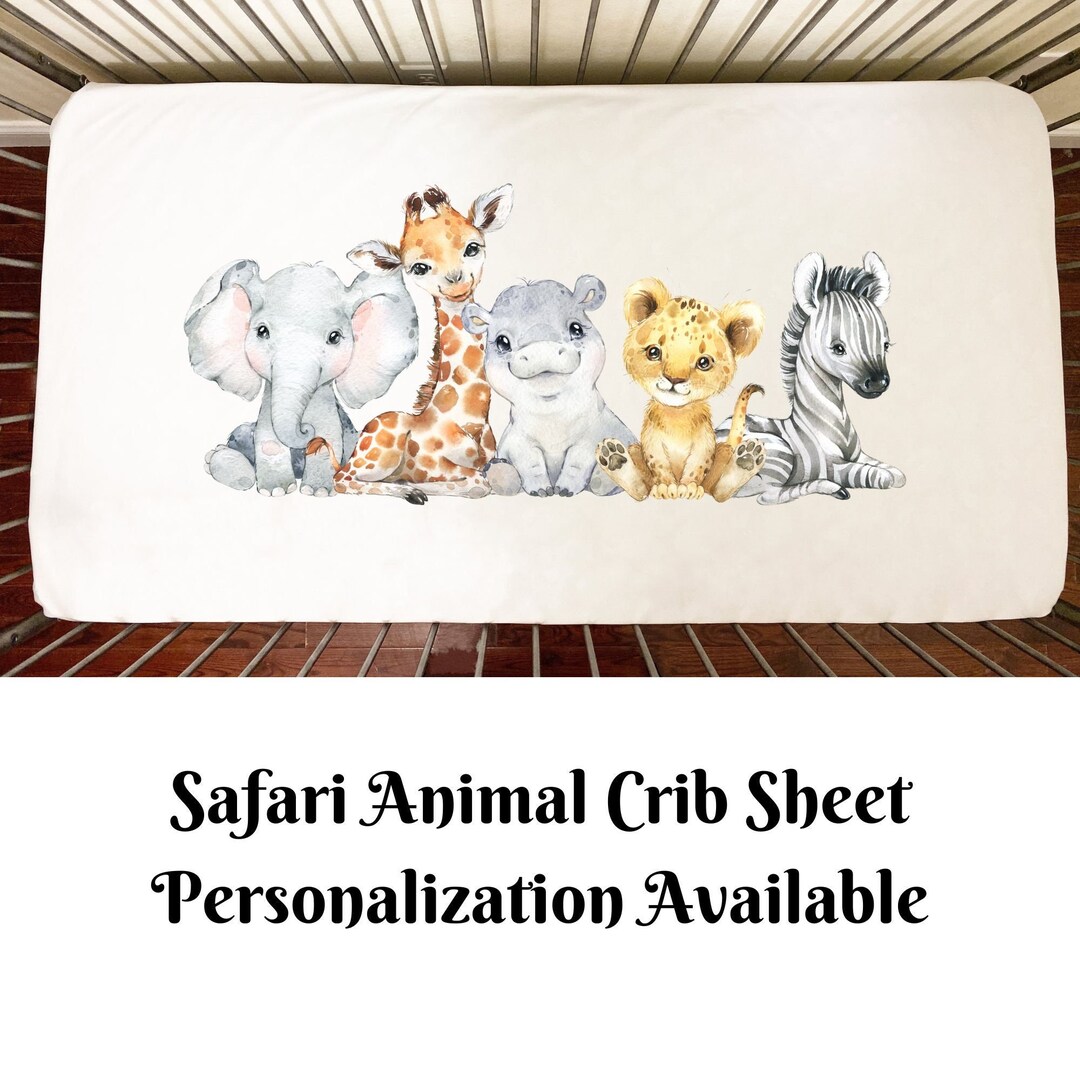 Personalized Safari Crib Sheet, Jungle Babies Nursery Crib Bedding