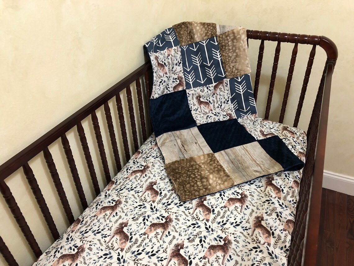 Woodland Patchwork Blanket Wolf Baby Blanket Wolf Crib Etsy