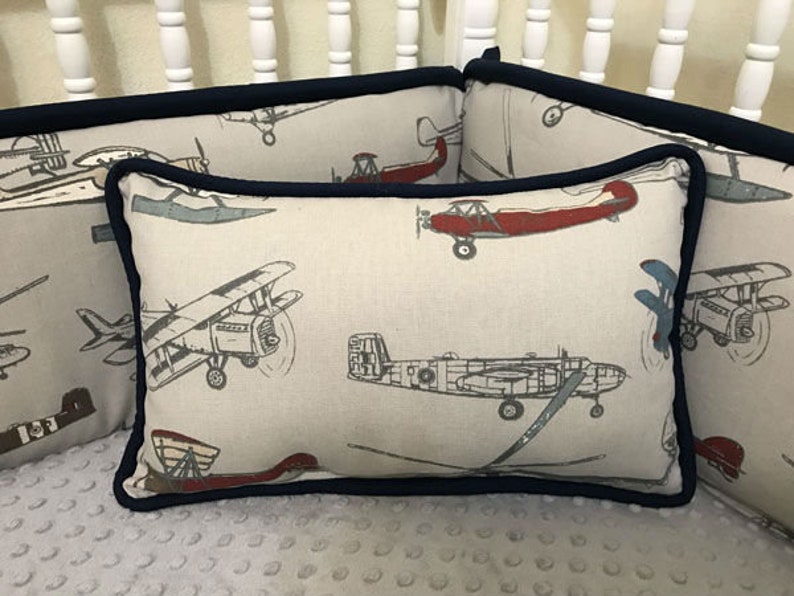 Accent Pillow With Cording Vintage Airplanes With Navy Etsy