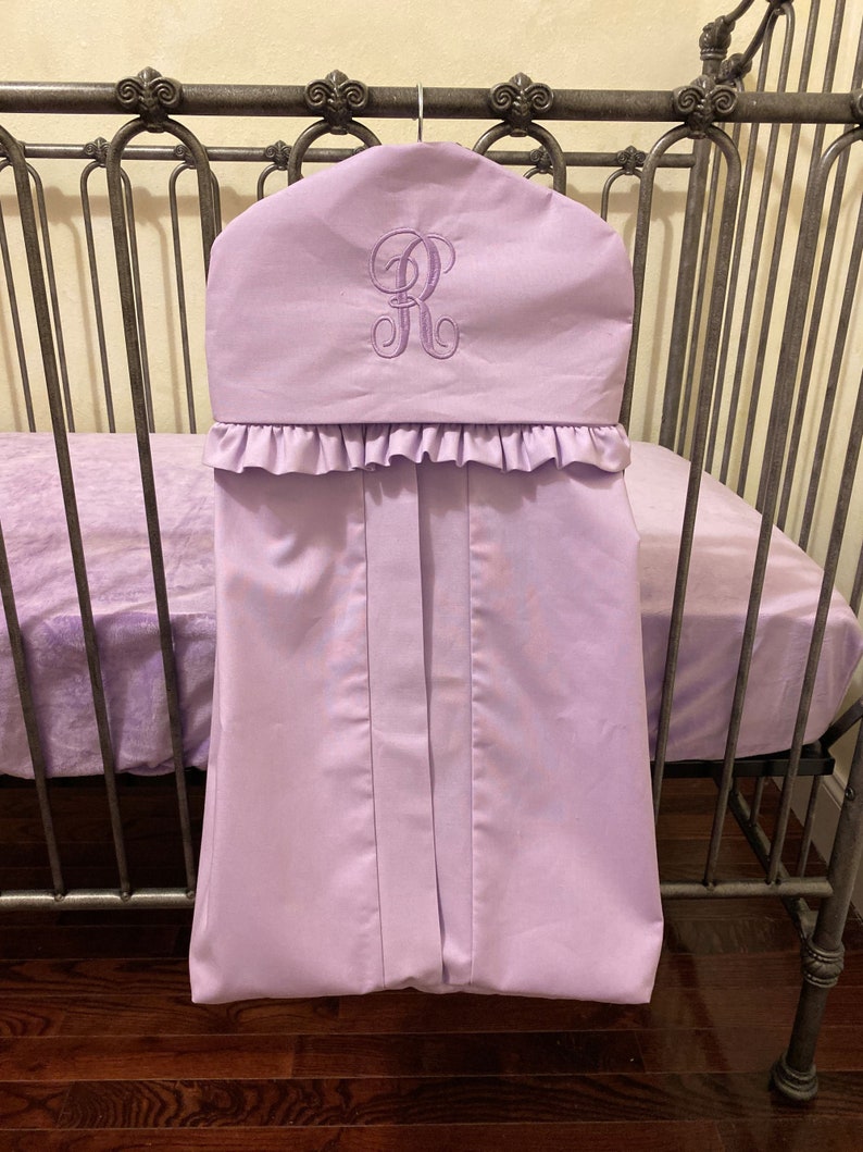 Diaper Stacker Hanger Style Diaper Stacker in Solid Lavender, Baby Girl Nursery Diaper Holder With Monogram