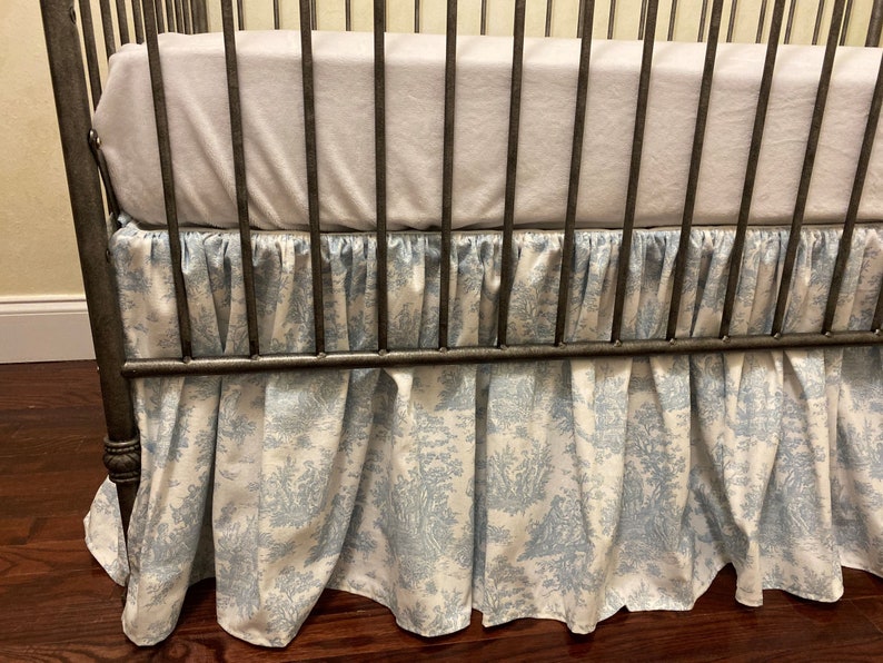 Baby Boy Crib Bedding, Blue Toile, Toile Crib Skirt, Blanket, Crib Bows image 7