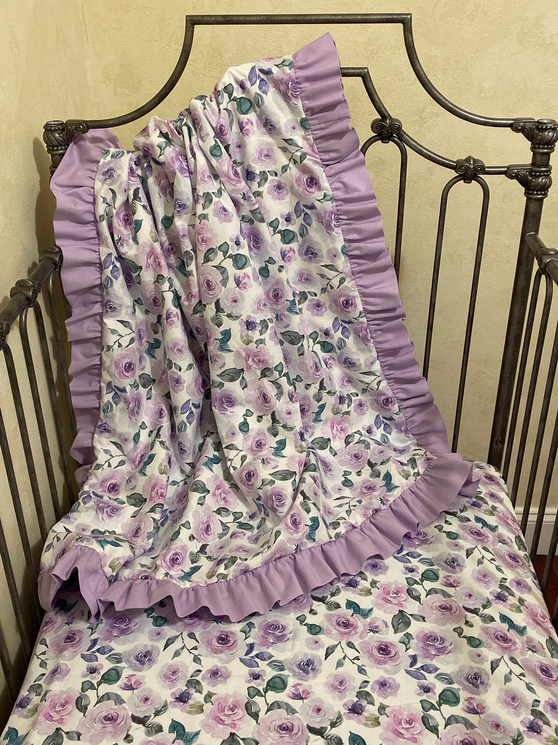 Lavender Purple Floral Girl Crib Bedding Ruffled Skirt Floral Crib Sheet Floral Baby Blanket Etsy Canada