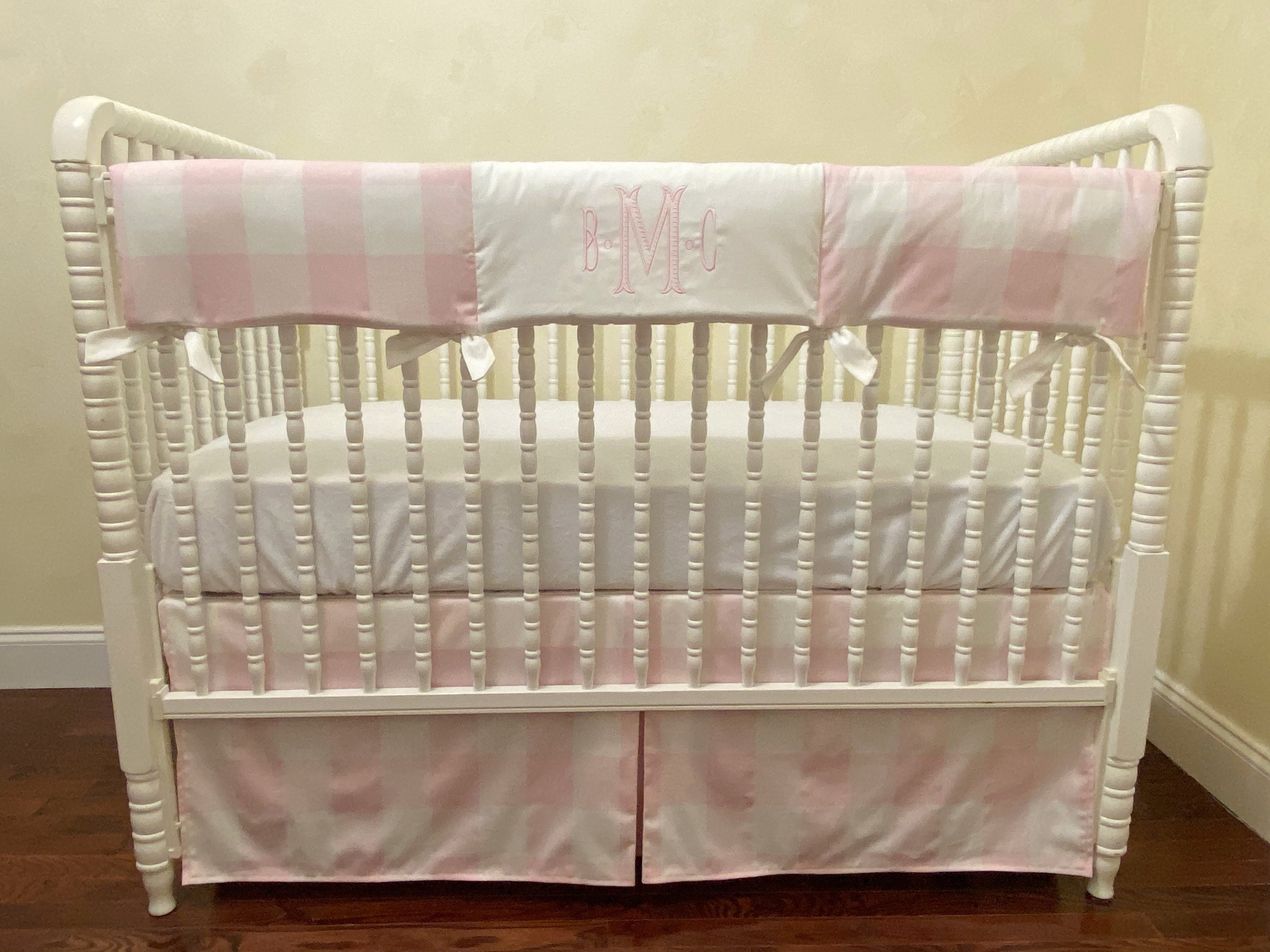 pink buffalo check crib bedding