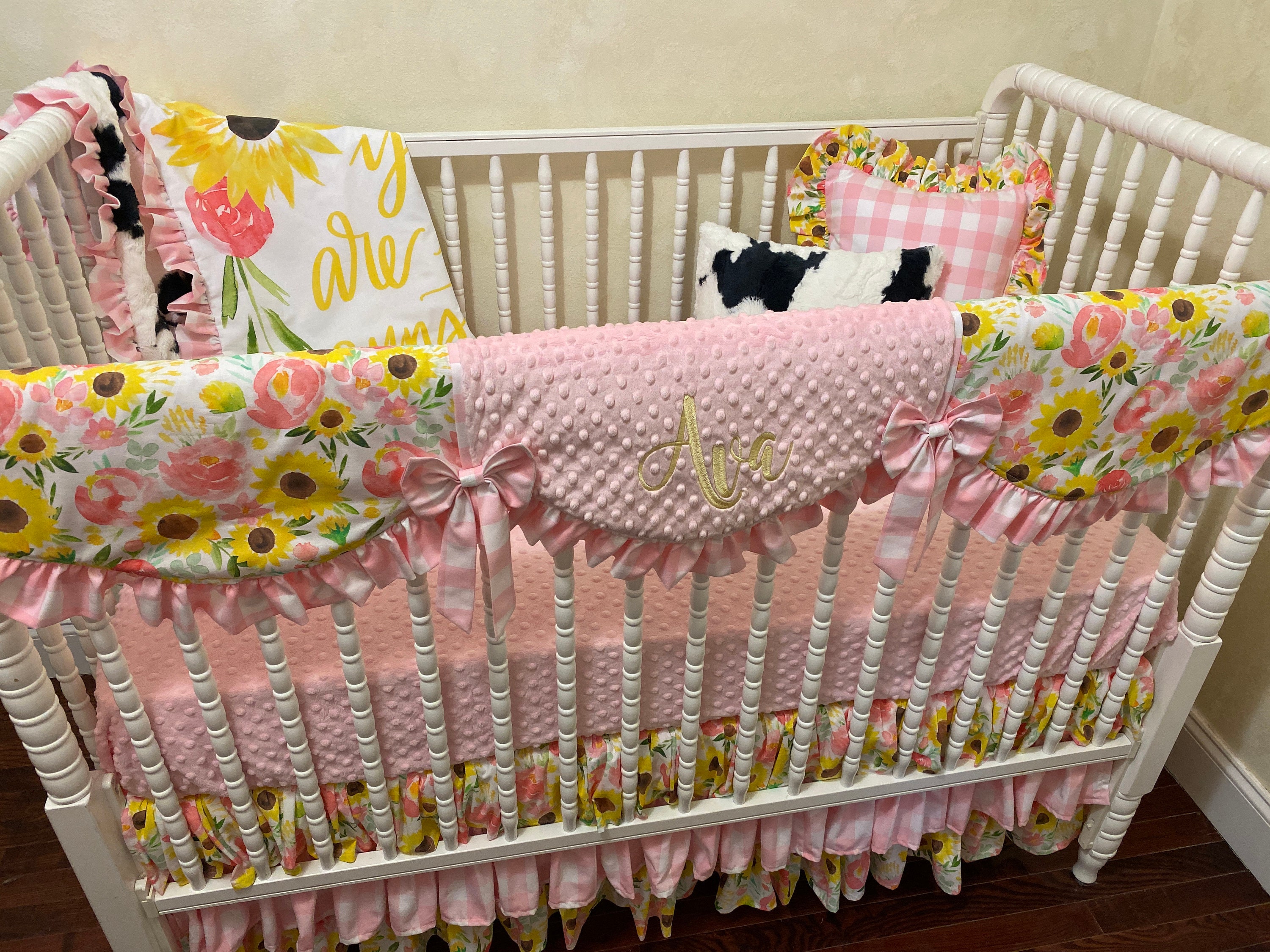 Girl Crib Bedding Sunflower Crib Bedding Sunflower and Rose Etsy