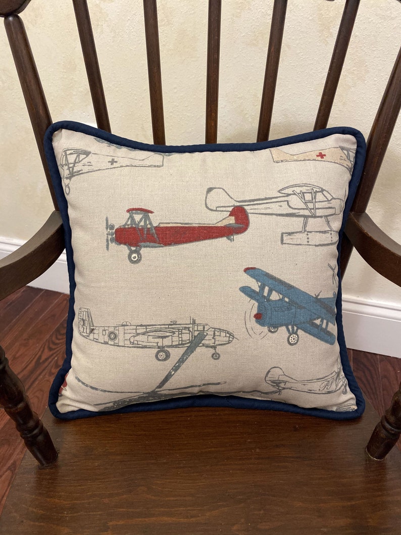 Accent Pillow With Cording Vintage Airplanes With Navy Etsy