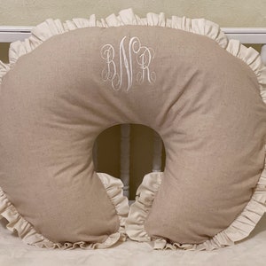 Baby Girl Nursing Pillow Cover, Natural Linen Nursing Pillow Cover with Ruffle, Breastfeeding Pillow Cover