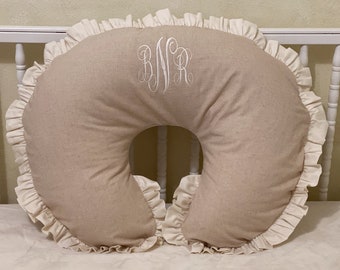 Natural Linen Nursing Pillow Cover with Ruffle, Breastfeeding Pillow Cover